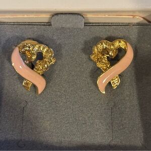 Avon Gold and Pink Heart Earrings